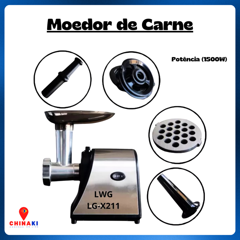 Máquina Moedor De Carne Elétrico 1500W Faz Linguiça Carne Frango 110V 220V ☑️