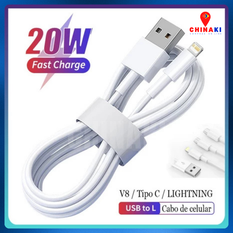 Pacote com 4 - Cabo Carregador USB IPHONE Turbo Celular Rápida Essager 20W 5A Aplicável A Lightning V8 ☑️