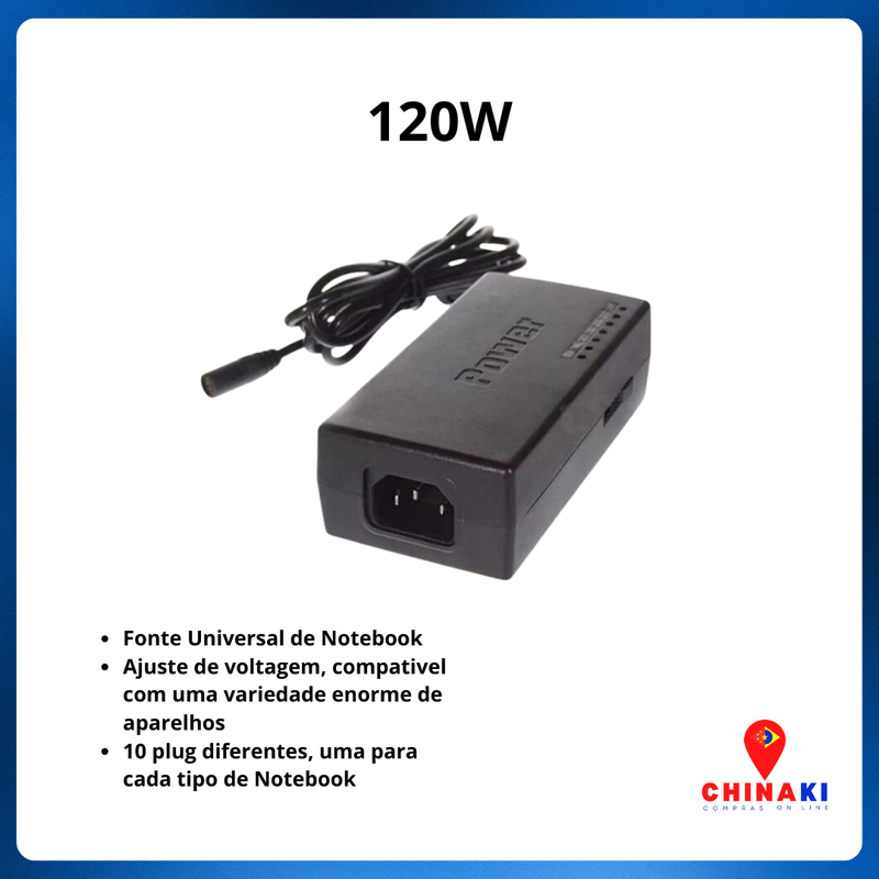 Fonte Carregador Universal para Notebook 120W – Adaptador de Tensão Automático ☑️