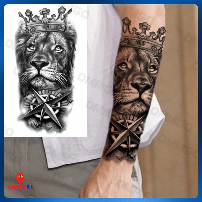 ✨ TATUAGEM TEMPORÁRIA BRAÇO INTEIRO - LEÃO JESUS ☑️