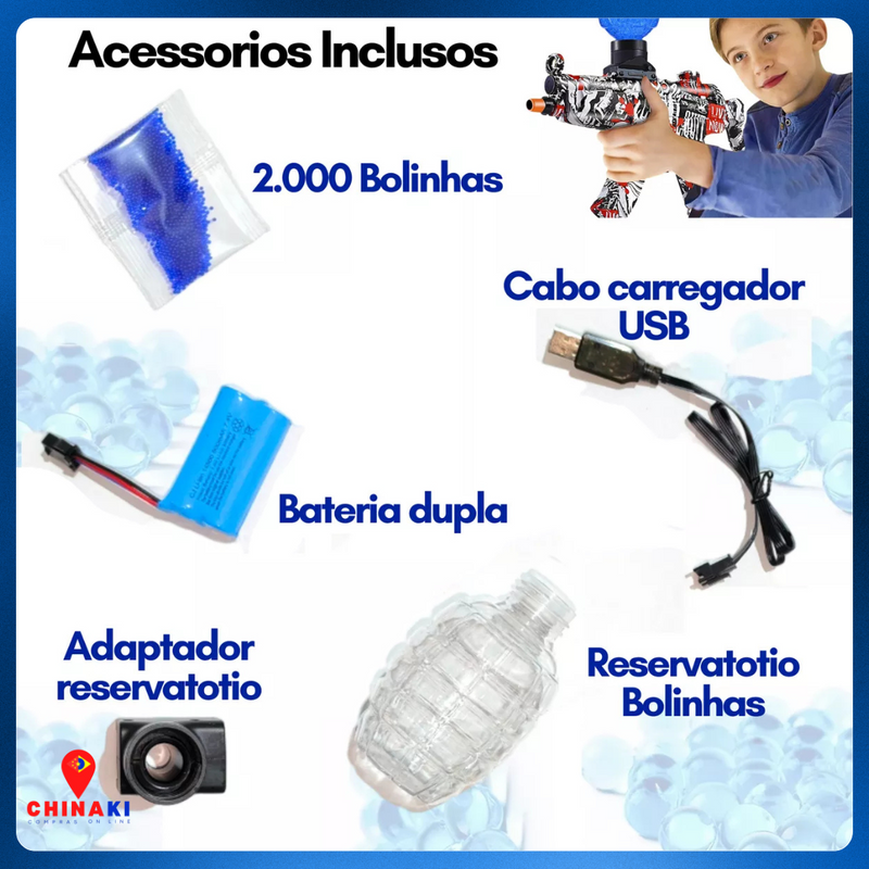 Arminha De Bolinha De Gel com 10 Mil Bolinhas Brinquedo Metralhadora Arma Grande ☑️