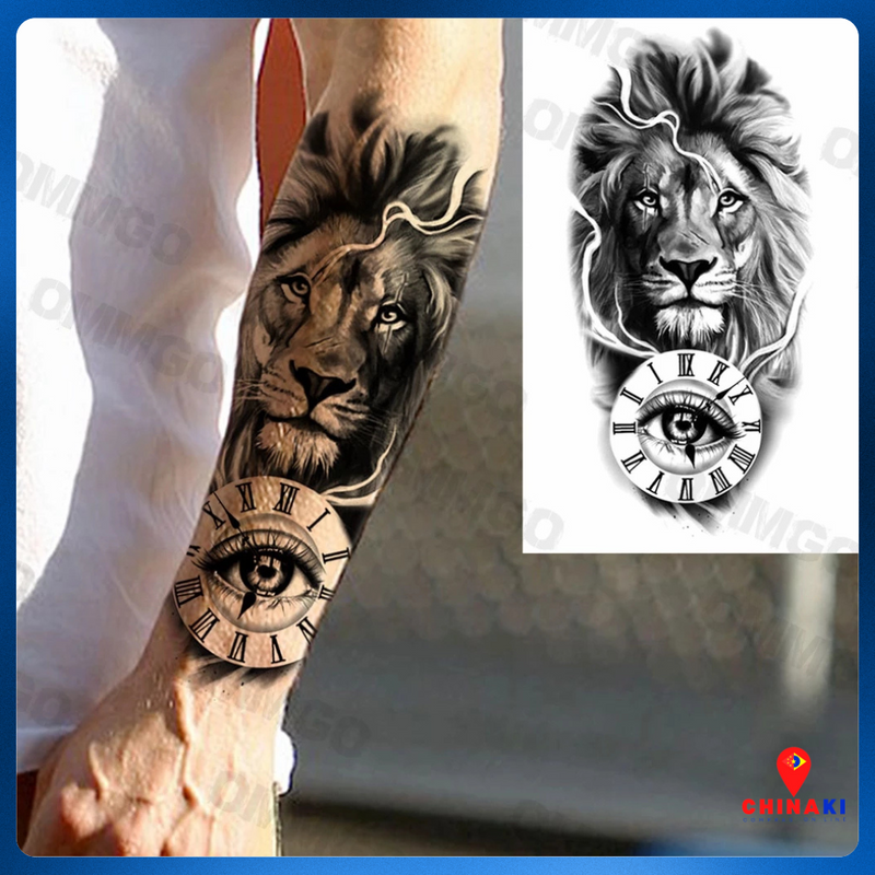 ✨ TATUAGEM TEMPORÁRIA BRAÇO INTEIRO - LEÃO JESUS ☑️