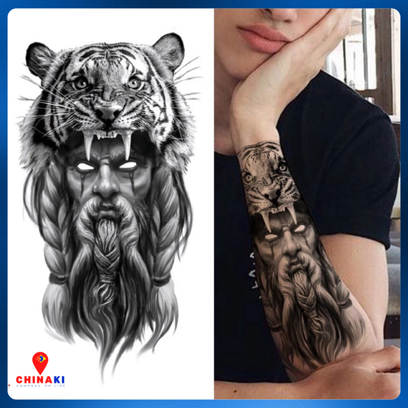 ✨ TATUAGEM TEMPORÁRIA BRAÇO INTEIRO - LEÃO JESUS ☑️